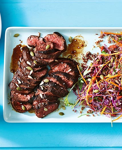 Spiced kangaroo loin with super slaw
