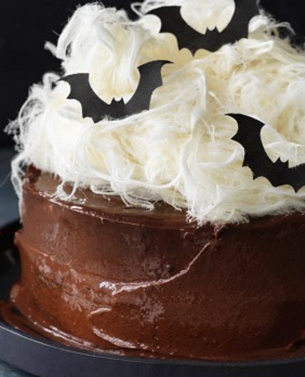 Devil's food cake with chocolate fudge frosting for Halloween