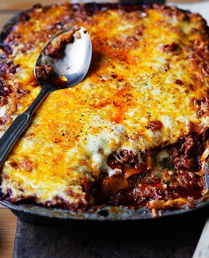 Three-meat, three-cheese lasagne recipe