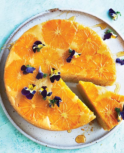 Upside-down orange & almond cake with rosewater yoghurt