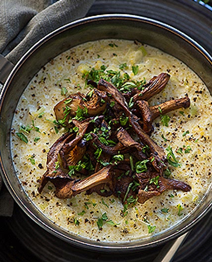 Leek Polenta with Roasted Chanterelle Mushrooms - Rawmazing Raw and Cooked Vegan Recipes