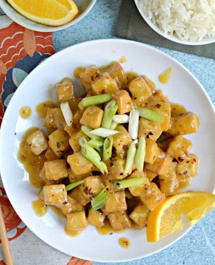 Crispy Air Fryer Tofu with Sticky Orange Sauce