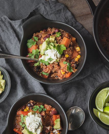 Warming sweet potato and bean chili