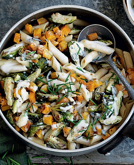 Brussels sprouts, pumpkin and blue cheese pasta