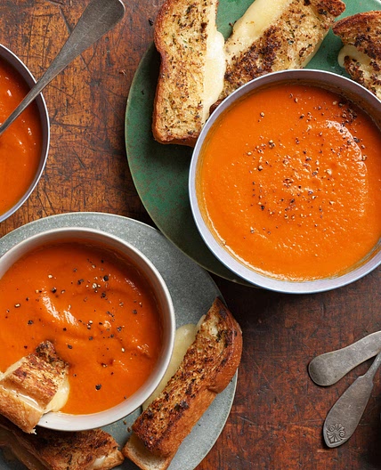 Tomato-Fennel Soup with Parm-Crusted Grilled-Cheese Soldiers