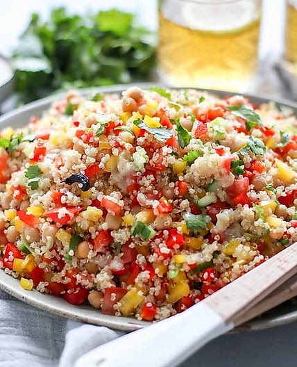 Quinoa & Chickpea Summer Salad with Roasted Garlic Dressing