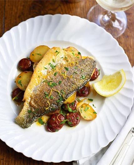 Sea Bass with Chorizo and Potatoes