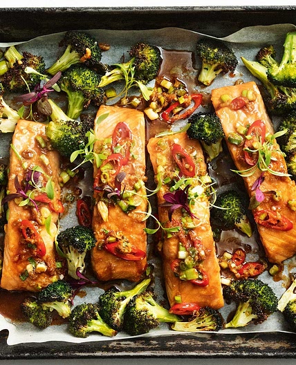 One-pan salmon and broccoli bake