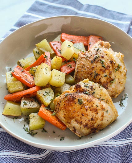 Roasted Paprika Chicken Thighs with Carrots & Potatoes