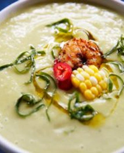 Mexican Avocado Gazpacho with Cajun Shrimp