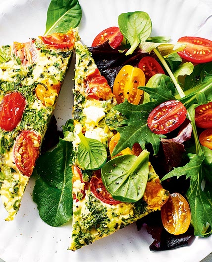Summer greens, tomato and basil frittata