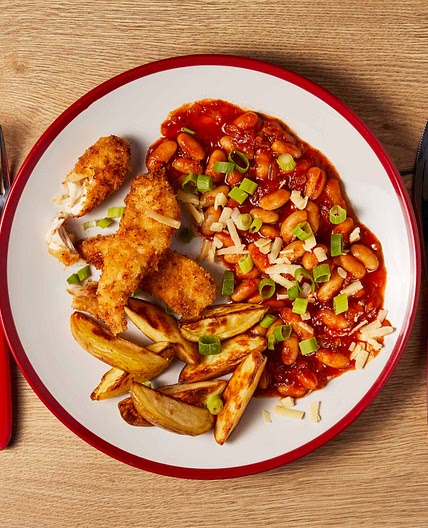 Homemade Chicken Goujons & Cheesy Beans
