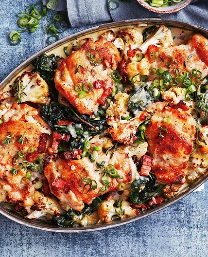 Creamy chicken, bacon and cauliflower bake recipe