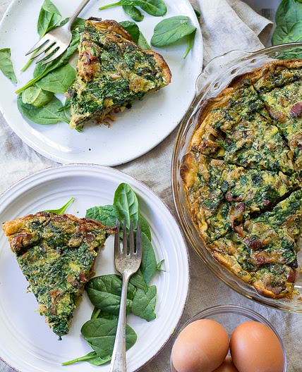 Paleo & Whole30 Spinach Quiche with Bacon Mushrooms and Onions