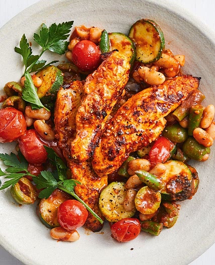 Healthy Spanish chicken and beans recipe