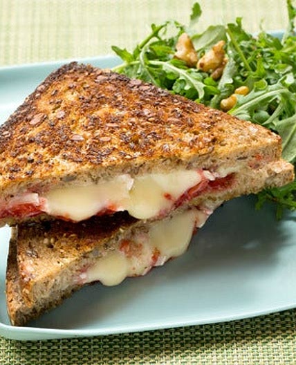 Grilled Brie Cheese & Strawberry Jam Sandwiches with Arugula & Walnut Salad