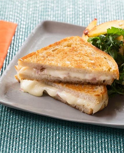 Grilled Fontina Cheese & Mint Sandwiches with Peach, Almond & Arugula Salad