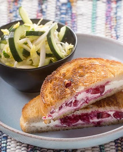 Grilled Goat Cheese & Plum Jam Sandwiches with Endive & Marinated Cucumber Salad