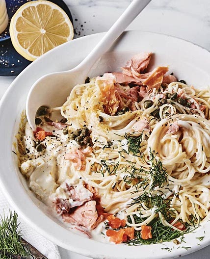 Cream cheese, smoked salmon and smoked trout pasta sauce