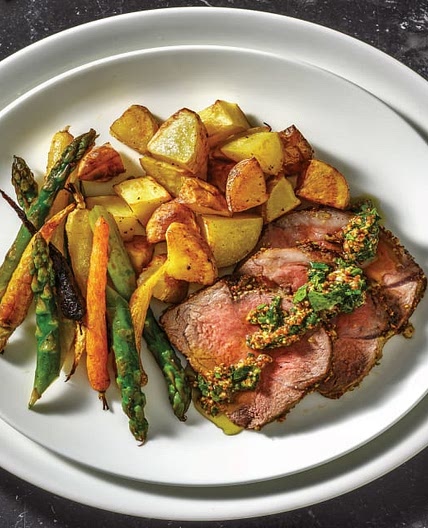 Pistachio-Crusted Lamb with Roasted Potatoes & Mint Chimichurri