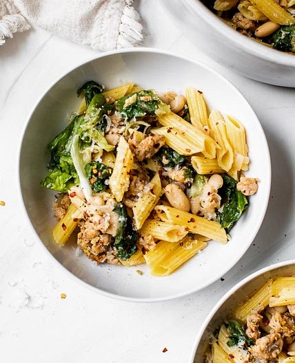 Pasta with Italian Chicken Sausage, Escarole and Beans