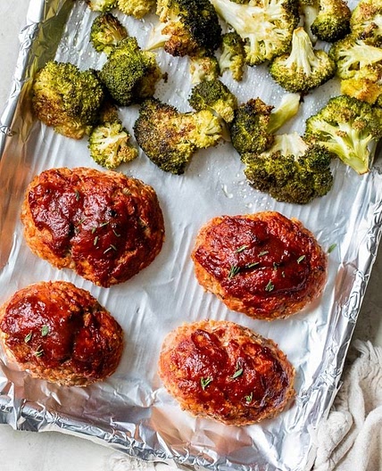 Sheet Pan Turkey Meatloaf and Broccoli
