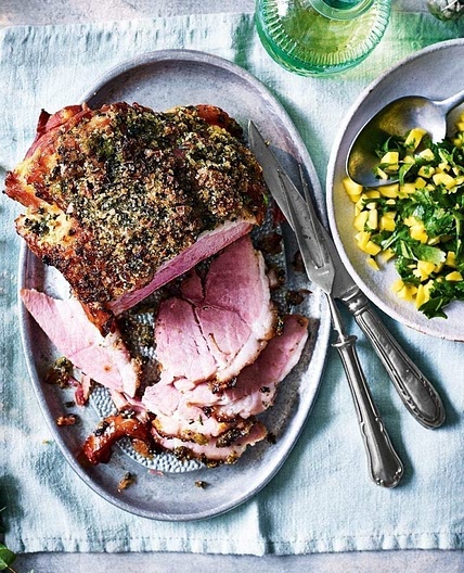 Jalapeño, coriander and lime salt crusted ham with mango salsa