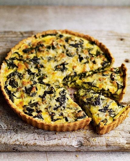 Cheddar and chard tart with cheese and oatmeal pastry