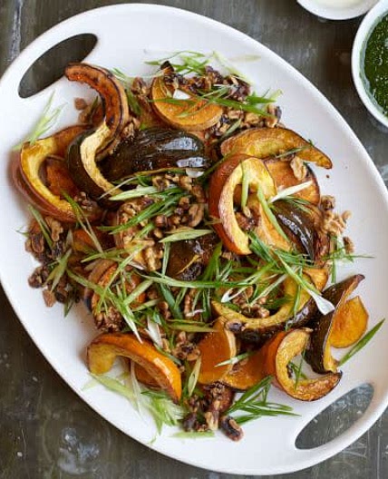 Roasted Squash with Yogurt, Walnuts and Spiced Green Sauce