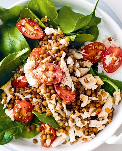 Warm chicken and lentil salad