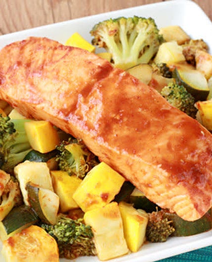 spicy BBQ Salmon and veggies