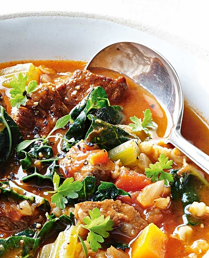Slow-cooked beef and barley soup