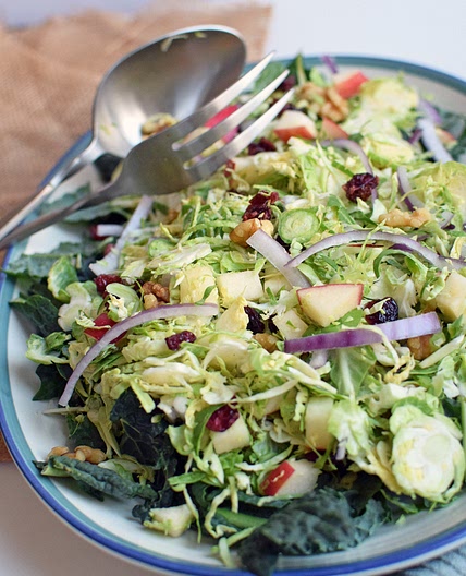 Shaved Brussel Sprout & Kale Salad with Tahini Maple Dressing