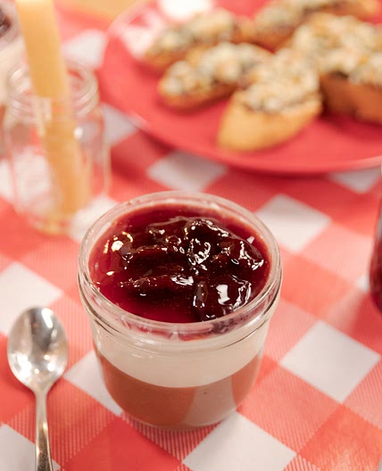 Chocolate & Vanilla Panna Cotta With Cherry Sauce