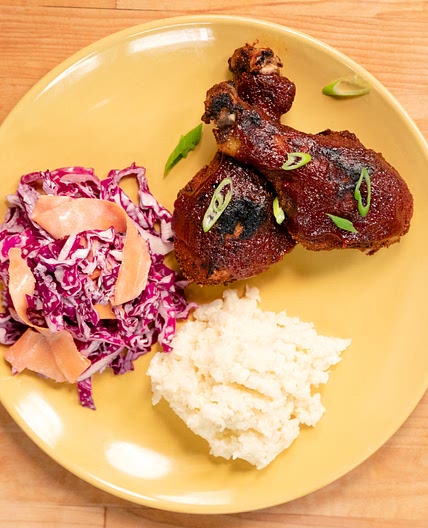BBQ Drumsticks With Cauliflower Mash & Coleslaw