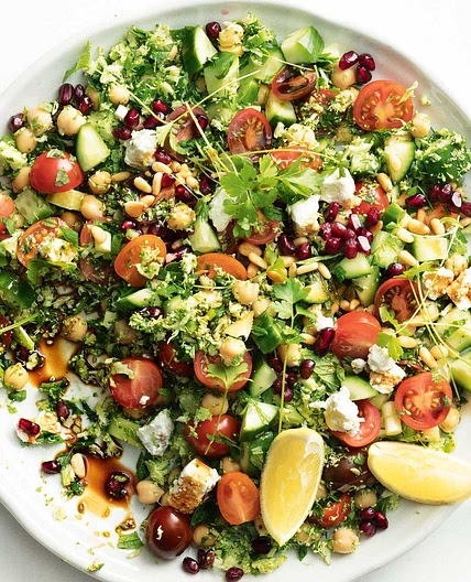 Broccoli tabouli with feta and pomegranate
