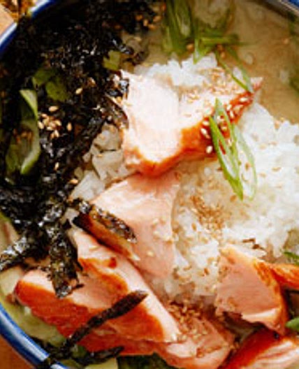 Glazed Salmon Miso Soup Rice Bowl