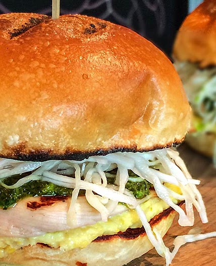 Grilled Chicken, Creamed Corn and Cilantro Coleslaw Sandwich