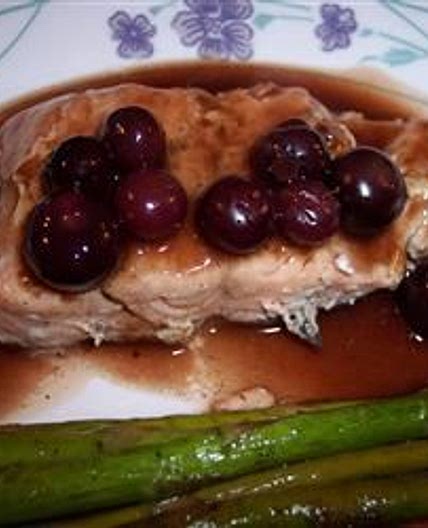 Grilled Salmon Steaks with Savory Blueberry Sauce