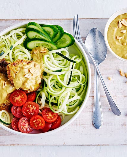 Keto satay chicken bowl with zoodle salad recipe