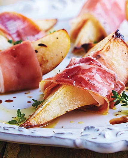 Receta con peras rostizadas y jamón serrano