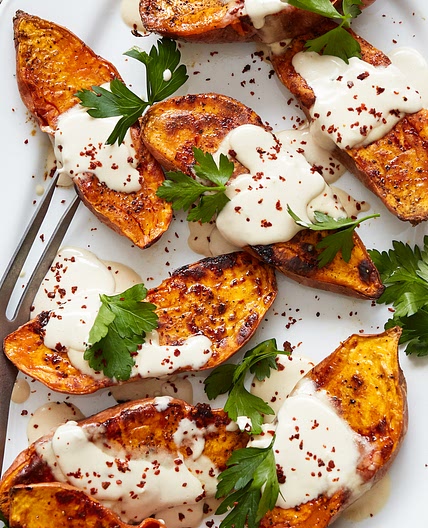 Roasted Sweet Potatoes with Tahini