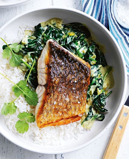 Barramundi with coconut creamed spinach and coriander