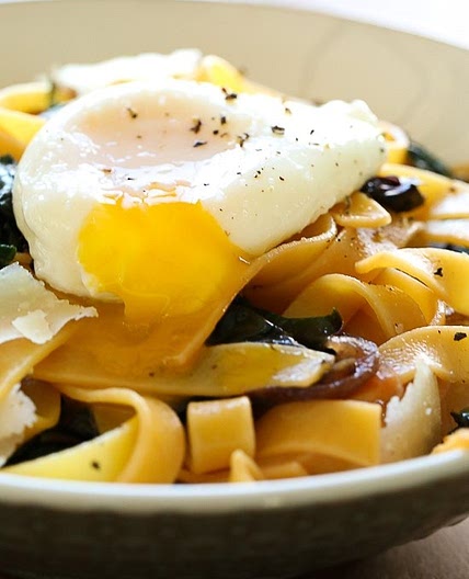Fettuccini with Winter Greens and Poached Egg