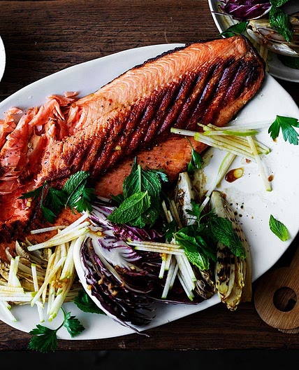 Ocean trout with apple, parsley and autumn leaves