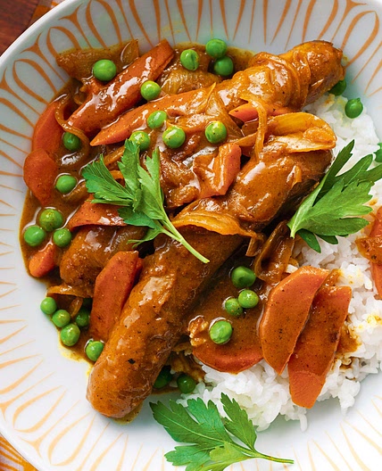 Curried sausages