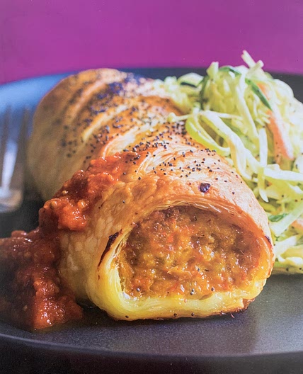Giant Pork, Pumpkin, and Sage Sausage Rolls with Coleslaw