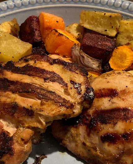 Grilled chicken & roast vegetables (low carb low sodium)