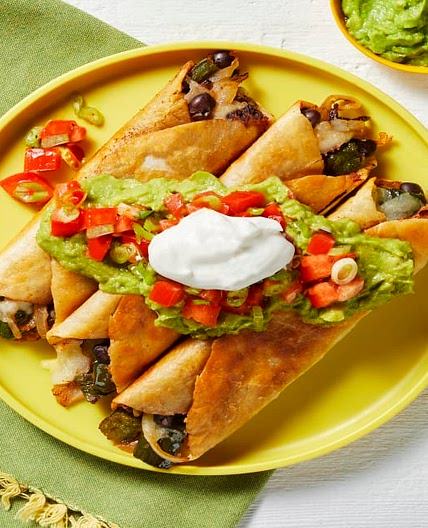 Black Bean & Poblano Flautas with Guacamole, Pico de Gallo & Sour Cream