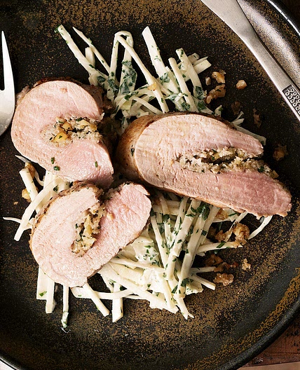 Walnut-stuffed pork with celeriac remoulade